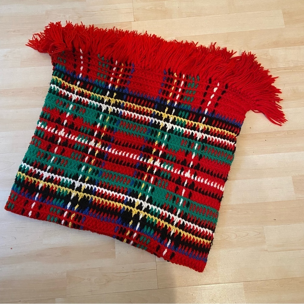 Vintage red  plaid afghan‎ blanket throw